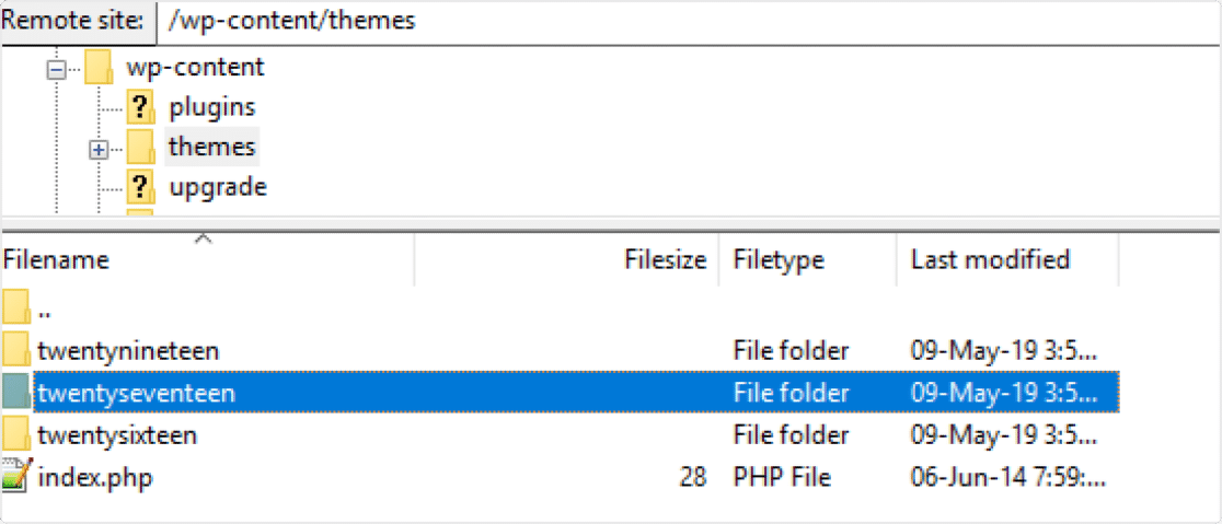 ftp wordpress themes folder