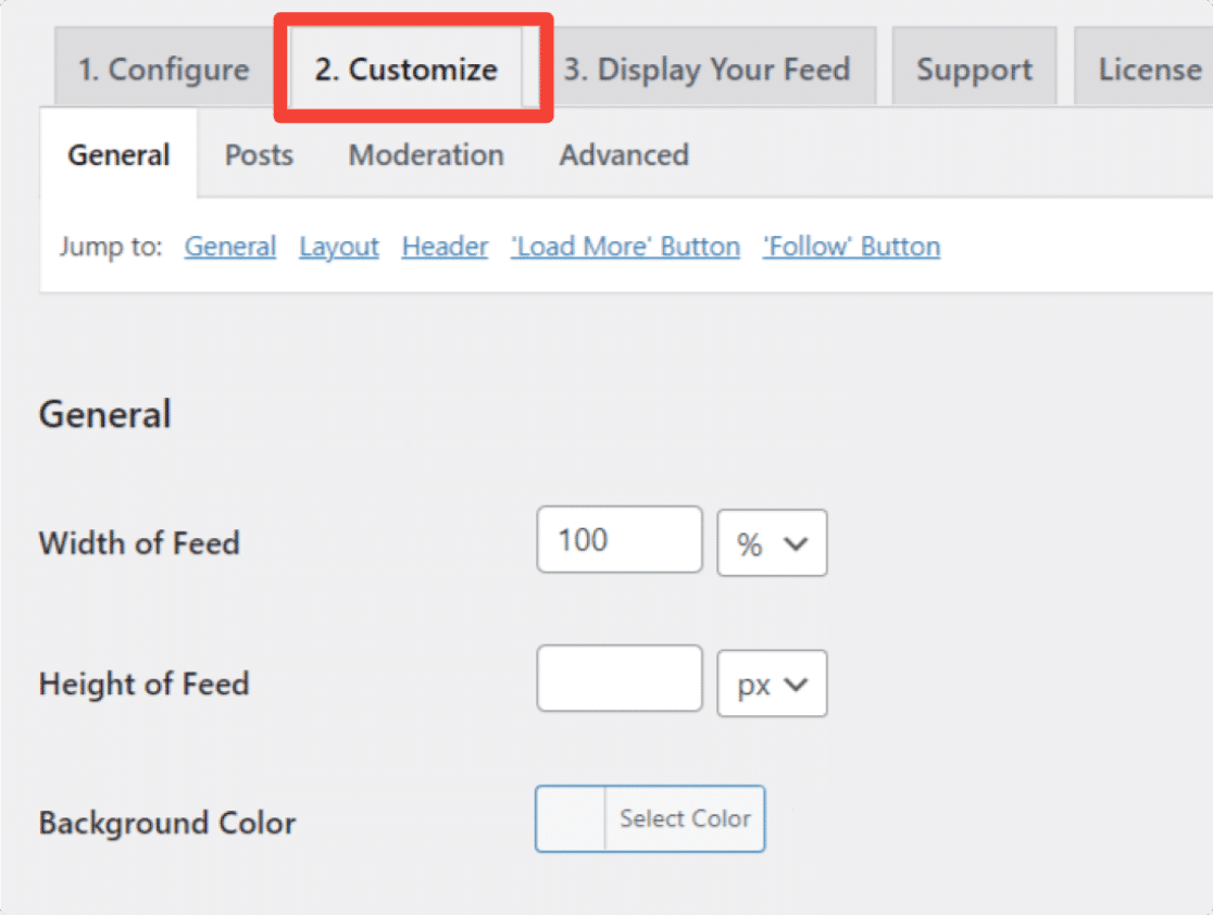 general customization settings