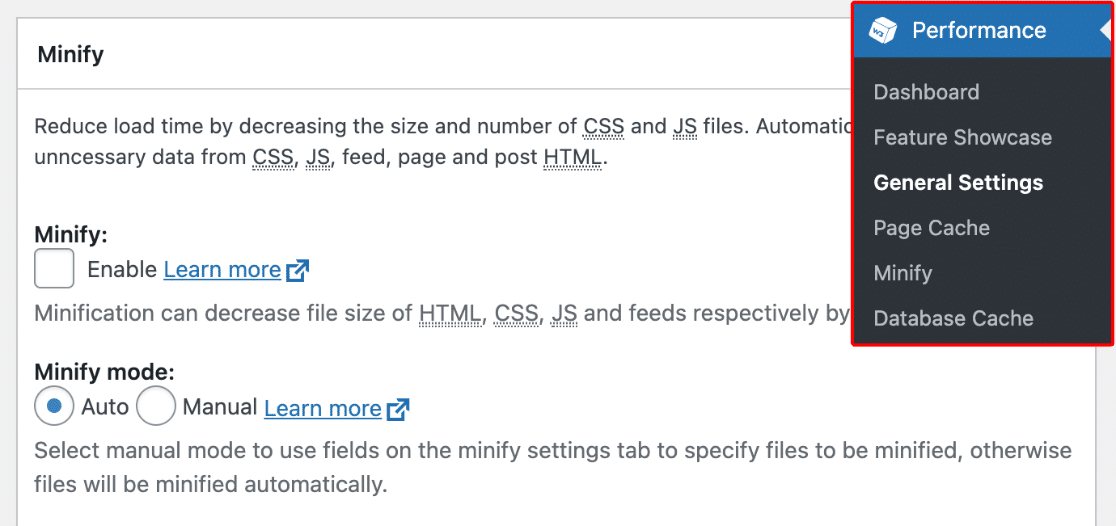 General settings W3 Total Cache