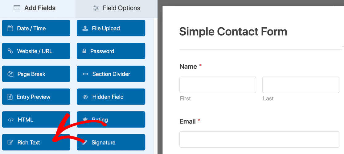 Rich text field in form builder