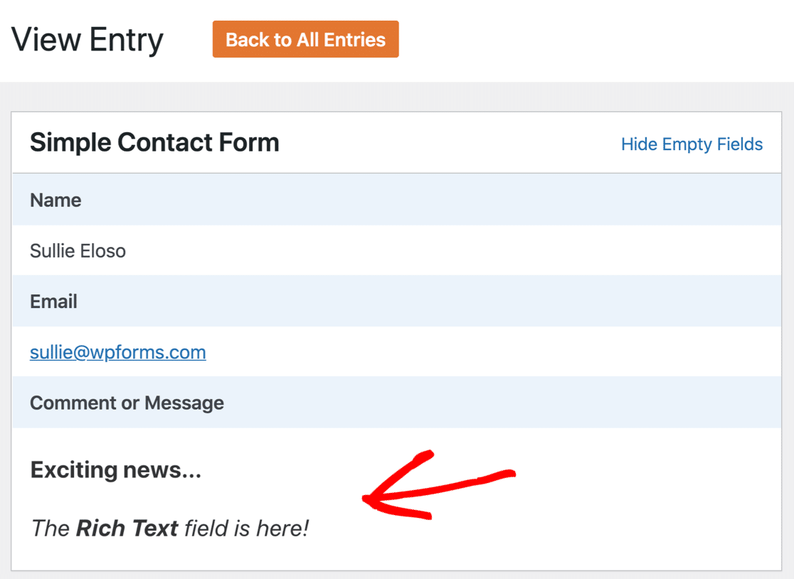 Rich text form entry