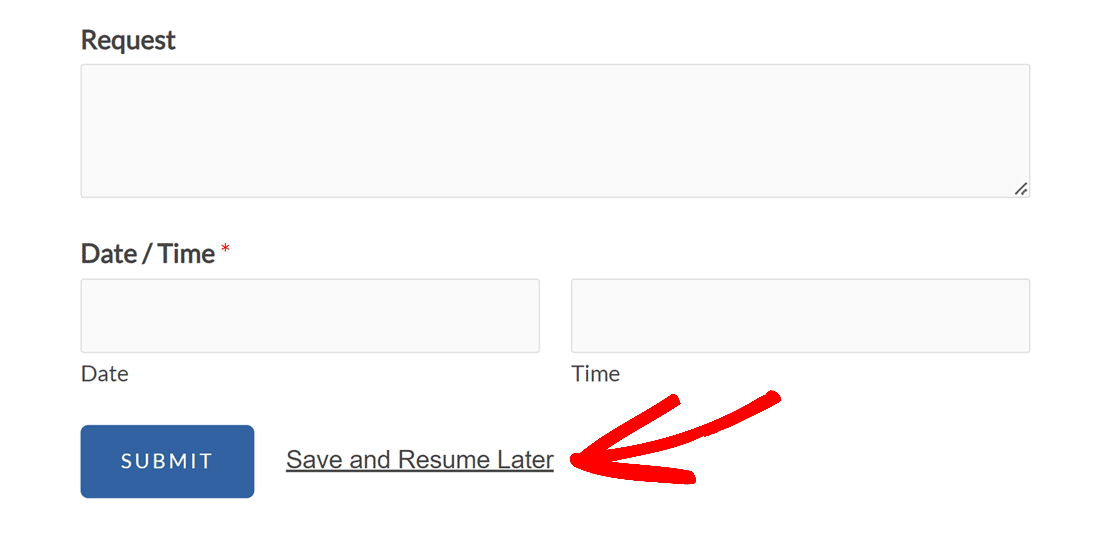 A save and resume link on the frontend