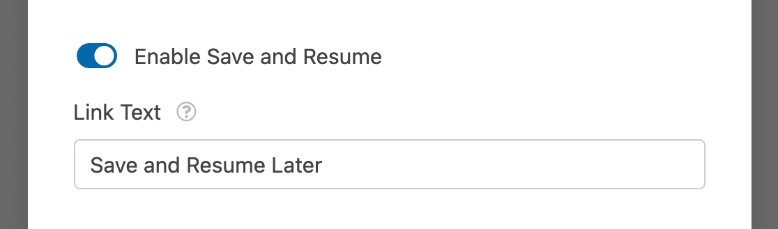Customizing the save and resume link text