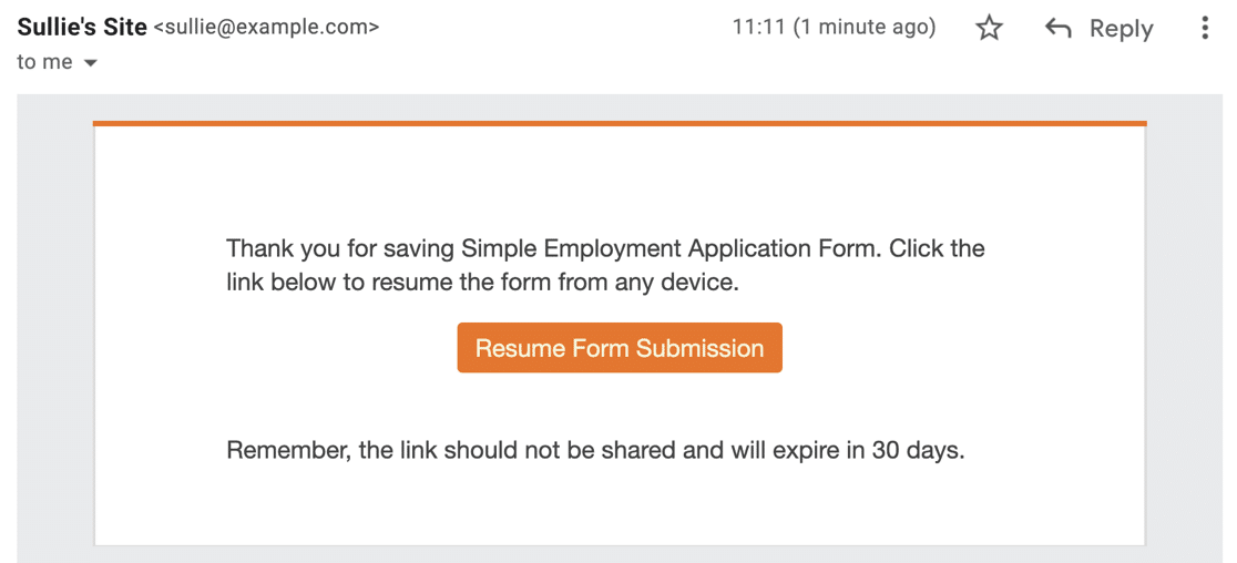 Save and Resume email notification