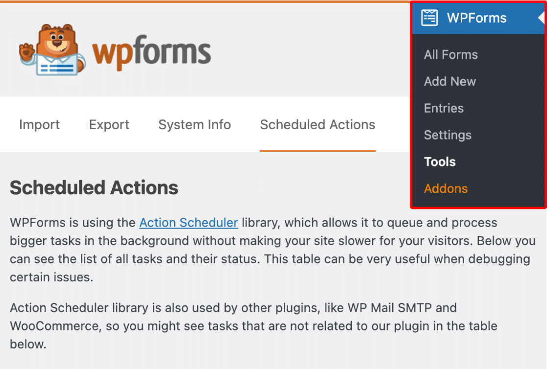 Scheduled actions settings WPForms