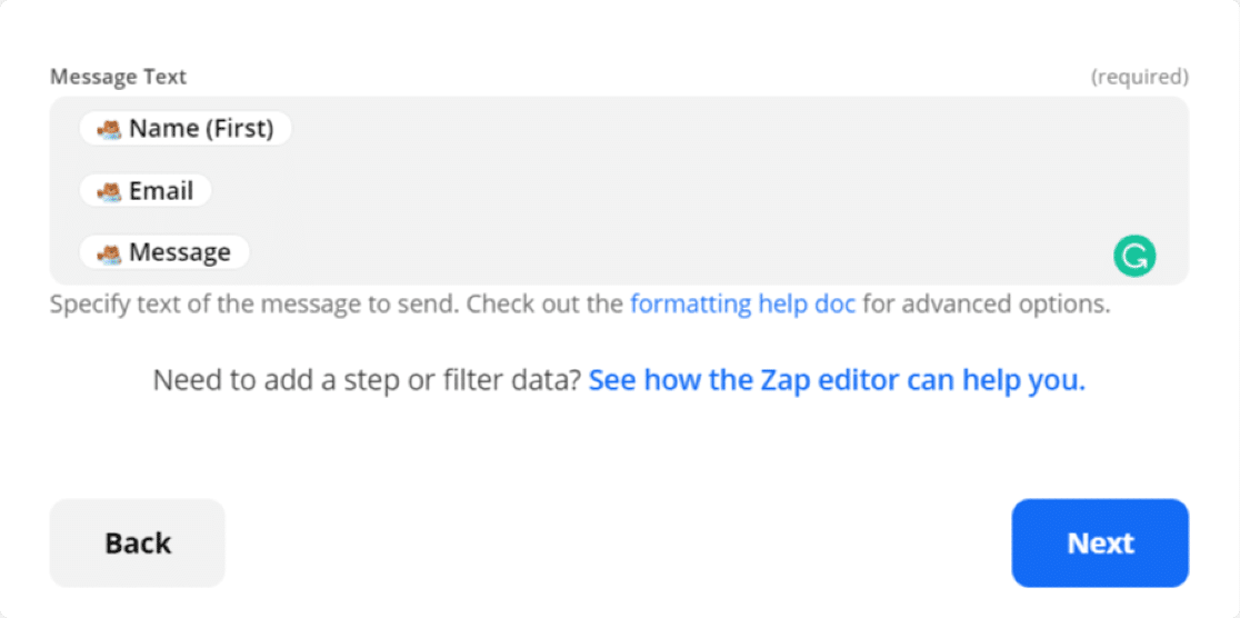 customize message text field