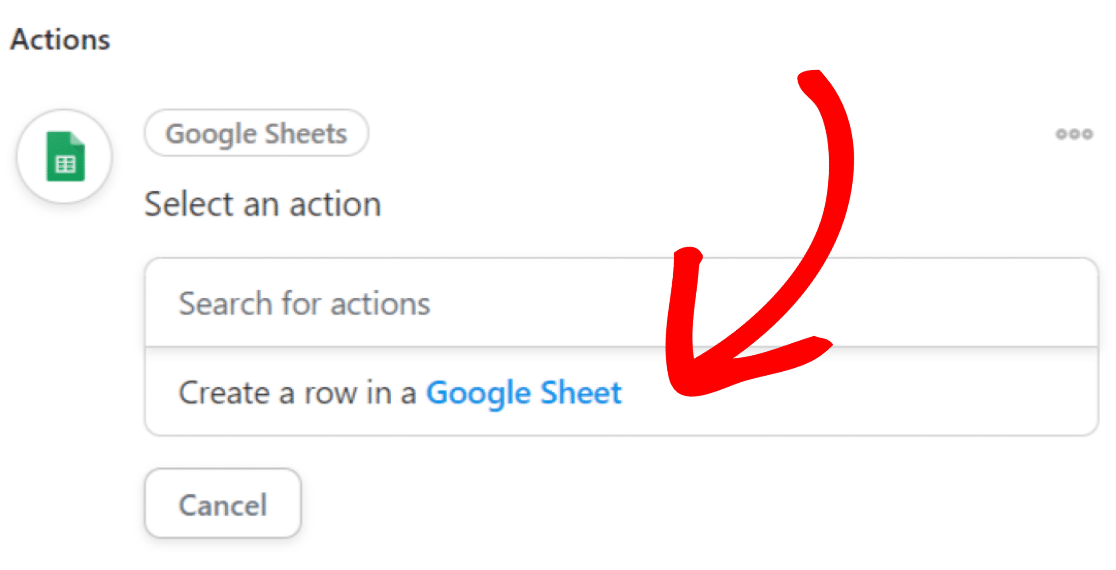 select google sheet action