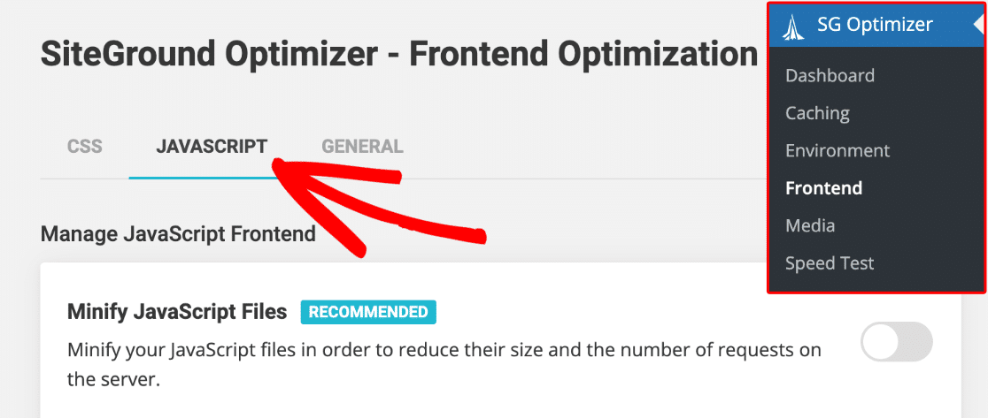 SG frontend optimization settings