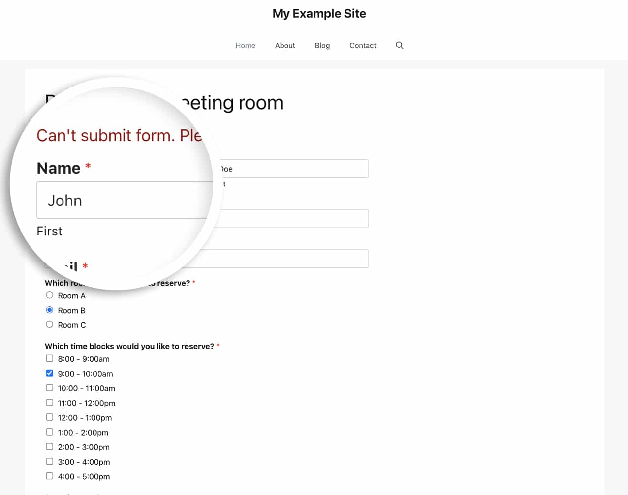 the snippet will block names from your list submitting the form