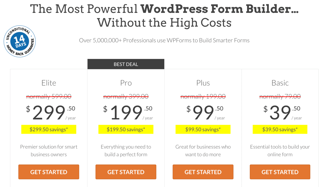 The WPForms Pricing page