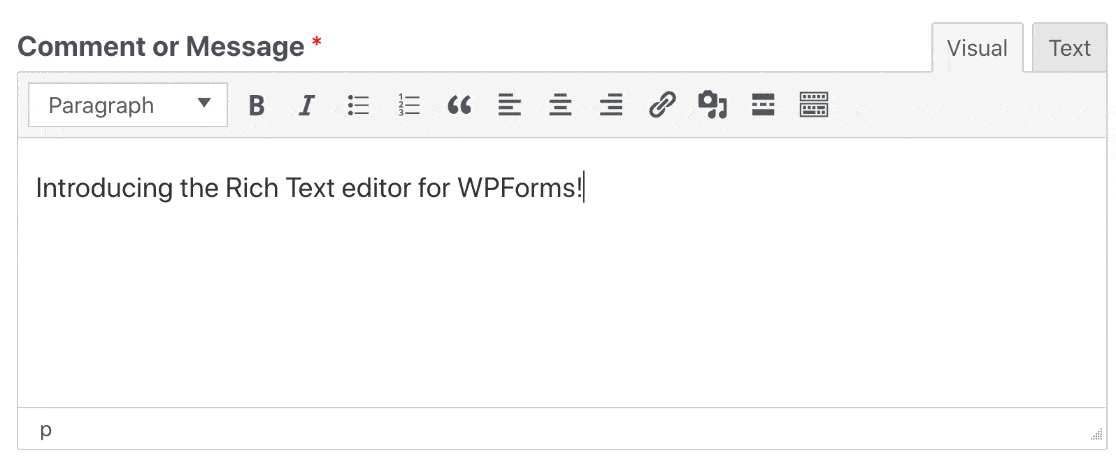 Rich text editor in WPForms