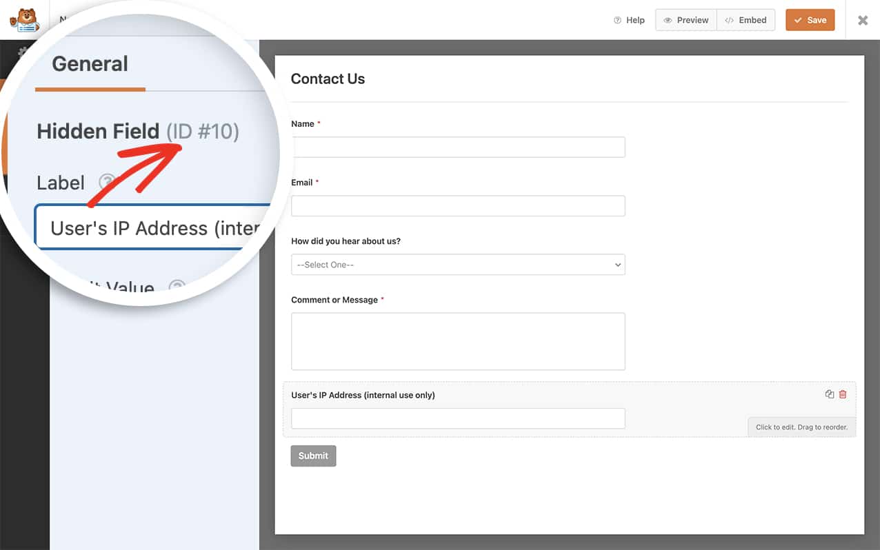 adding a hidden field to capture the non-cached ip address