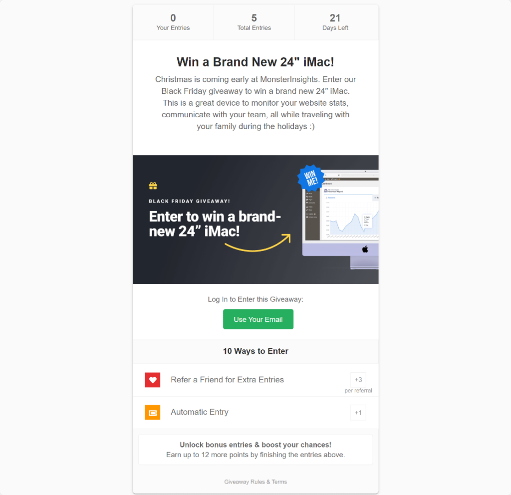 Giveaway Landing Page to Promote Festive Offer rafflepress form - WPForms Pagina di destinazione del giveaway per promuovere un'offerta festiva