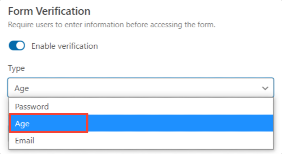 age verification feature of wpforms