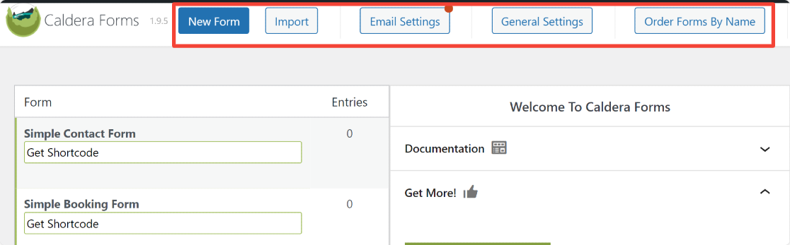 caldera forms interface