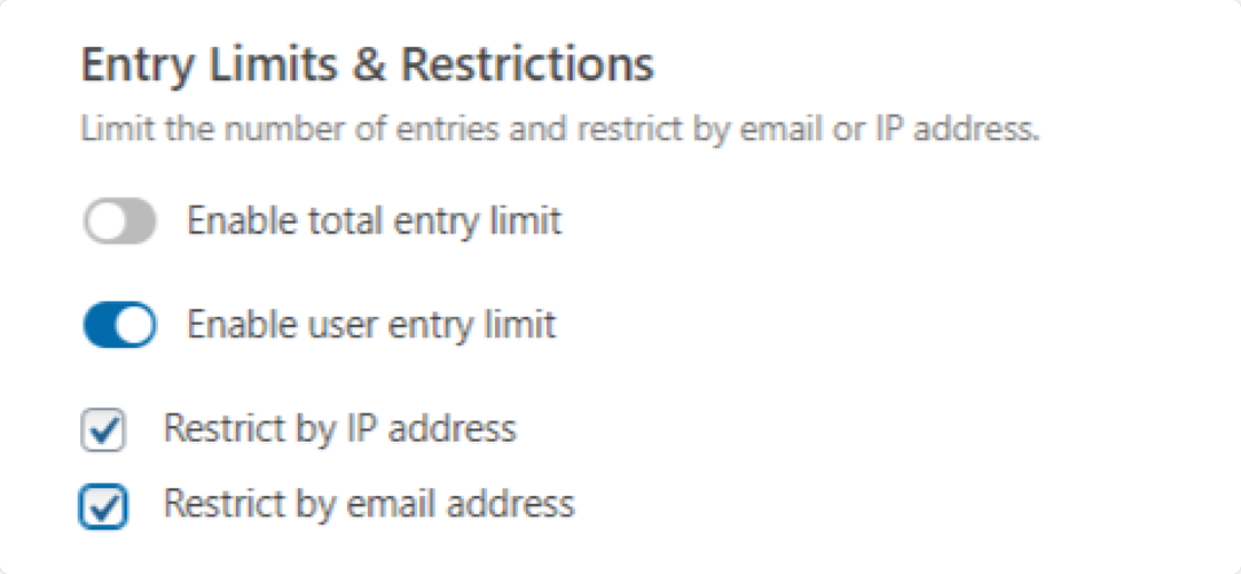 check options to limit entries by ip and email address