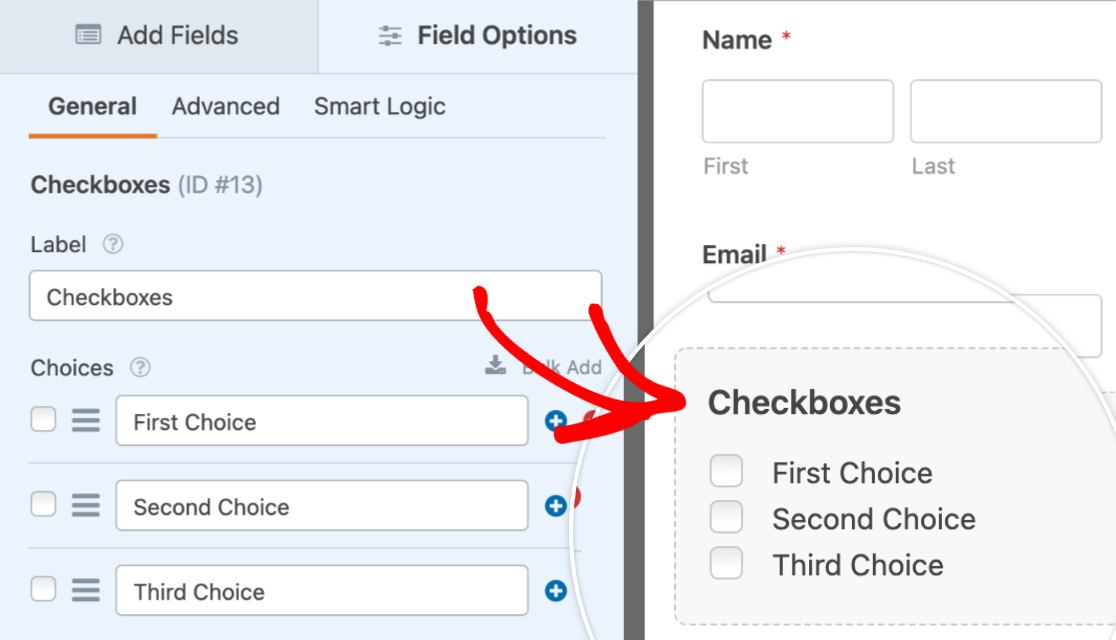 Checkboxes field options