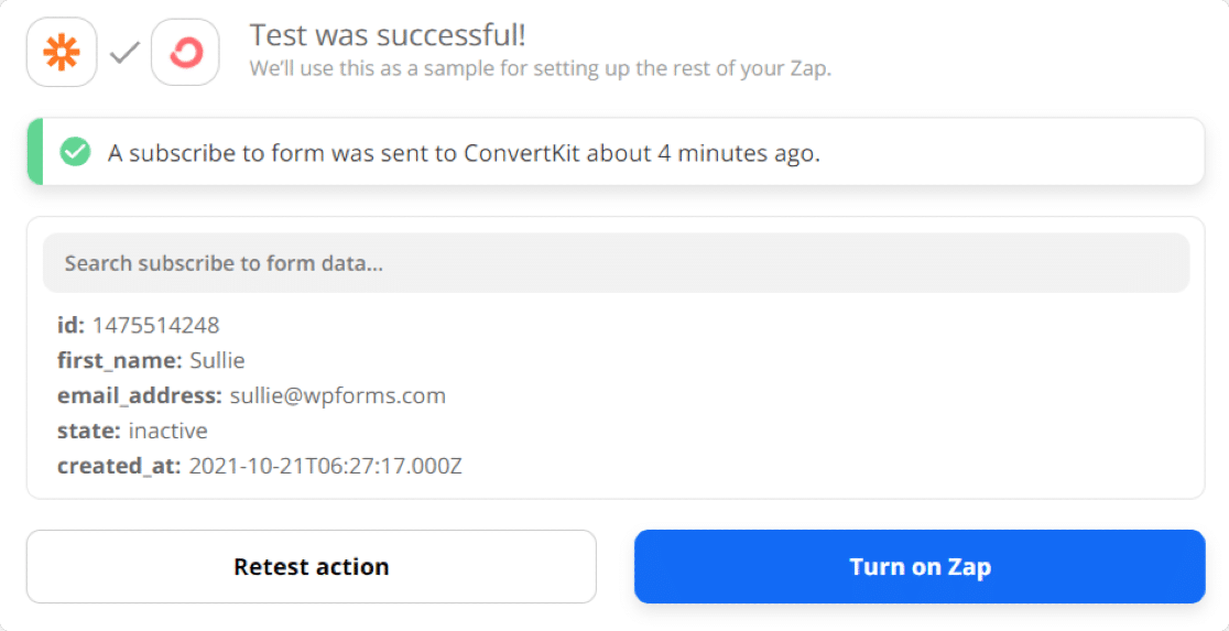 convertkit contact form test successful