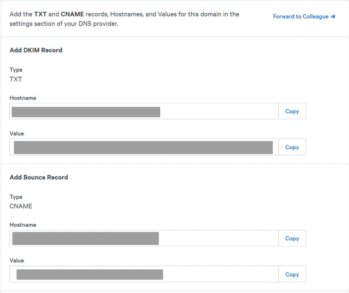 dns records provided by sparkpost