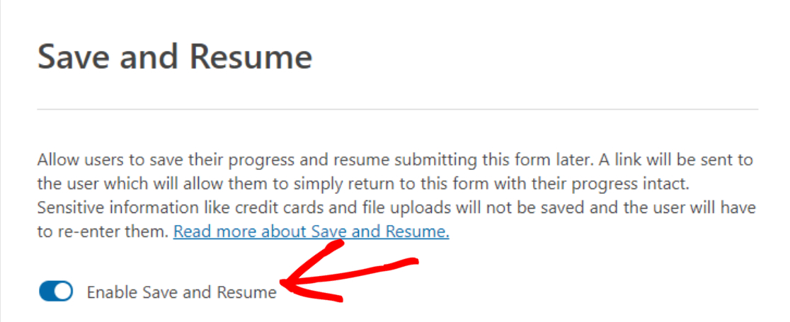 enable save and resume feature