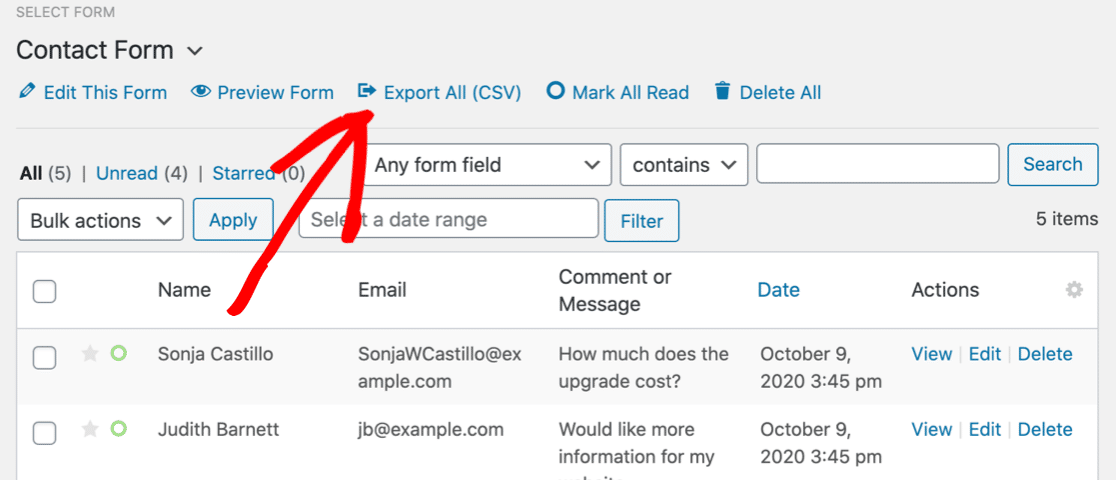 wpforms form entry