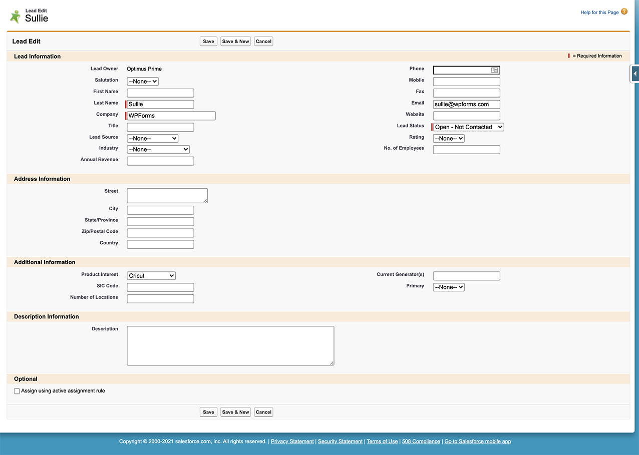 now the checkbox values will show into your Salesforce lead form
