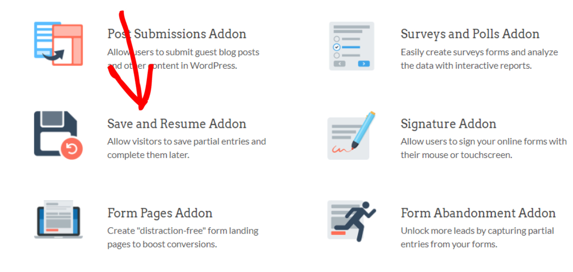 save and resume addon to link to save progress on a wordpress form