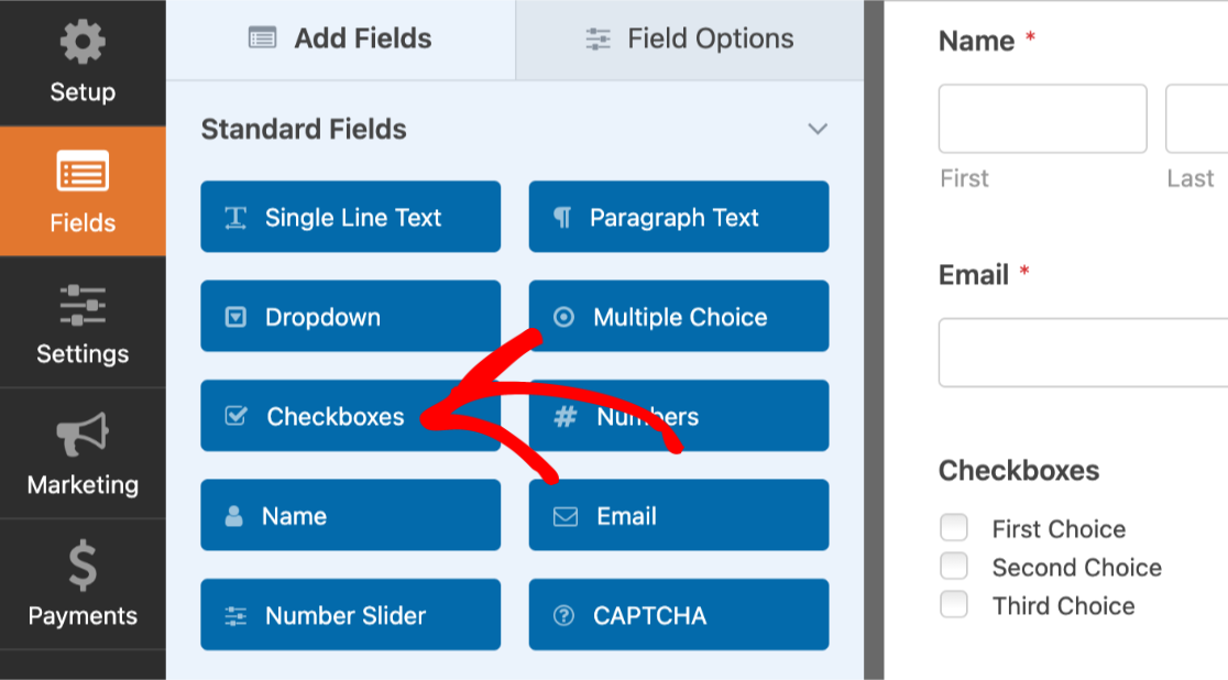 Select checkboxes field