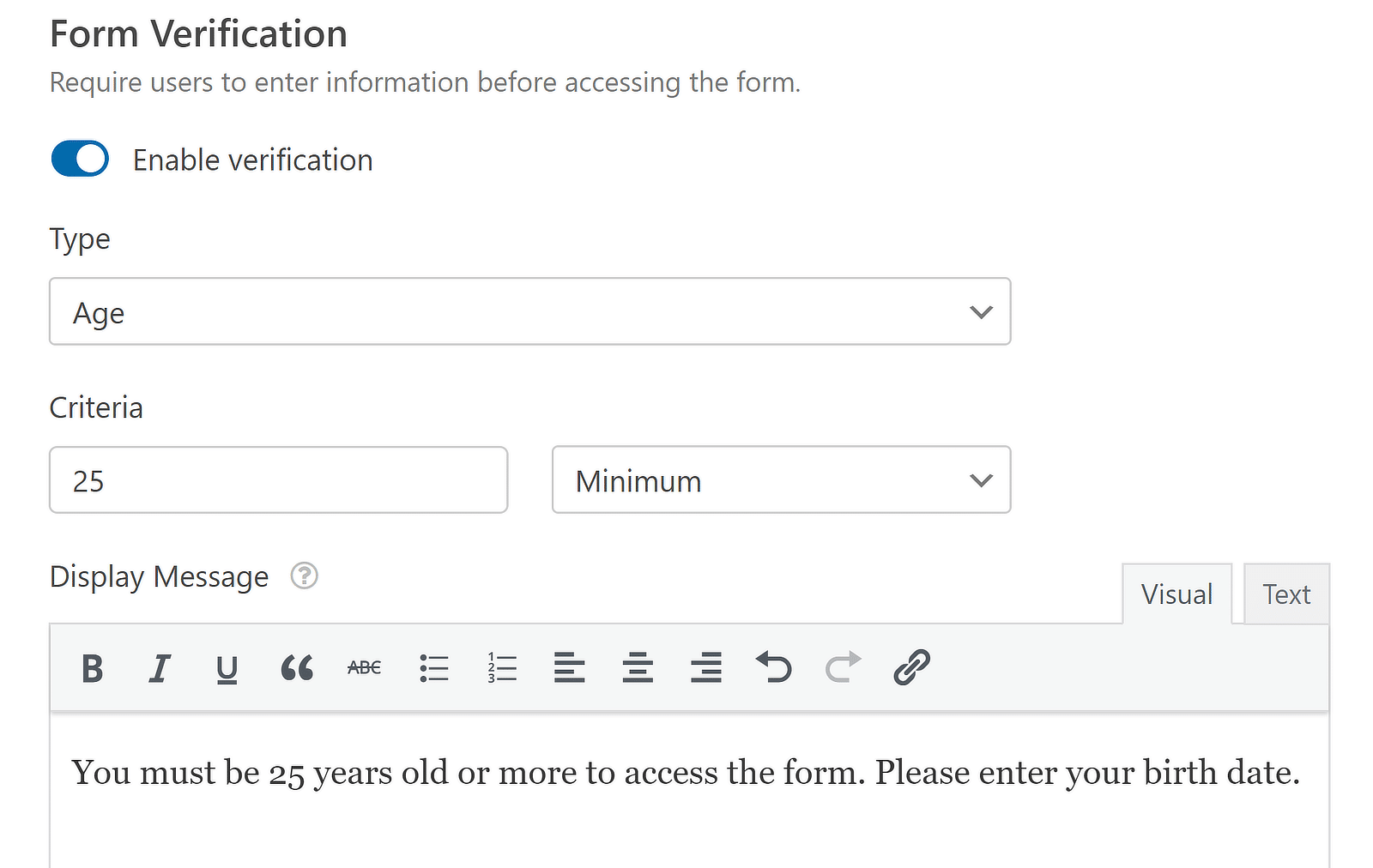 WPForms age verification