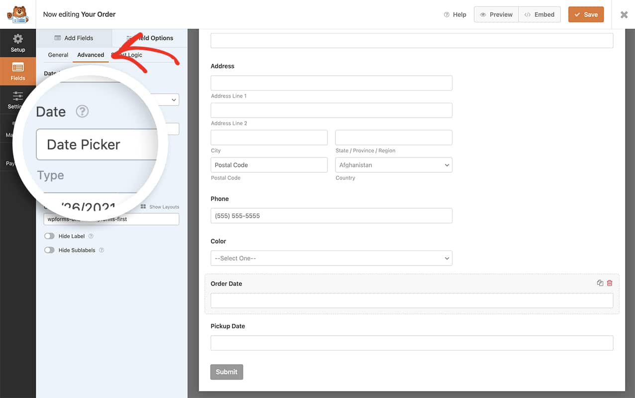 create your form and add at least one date picker field