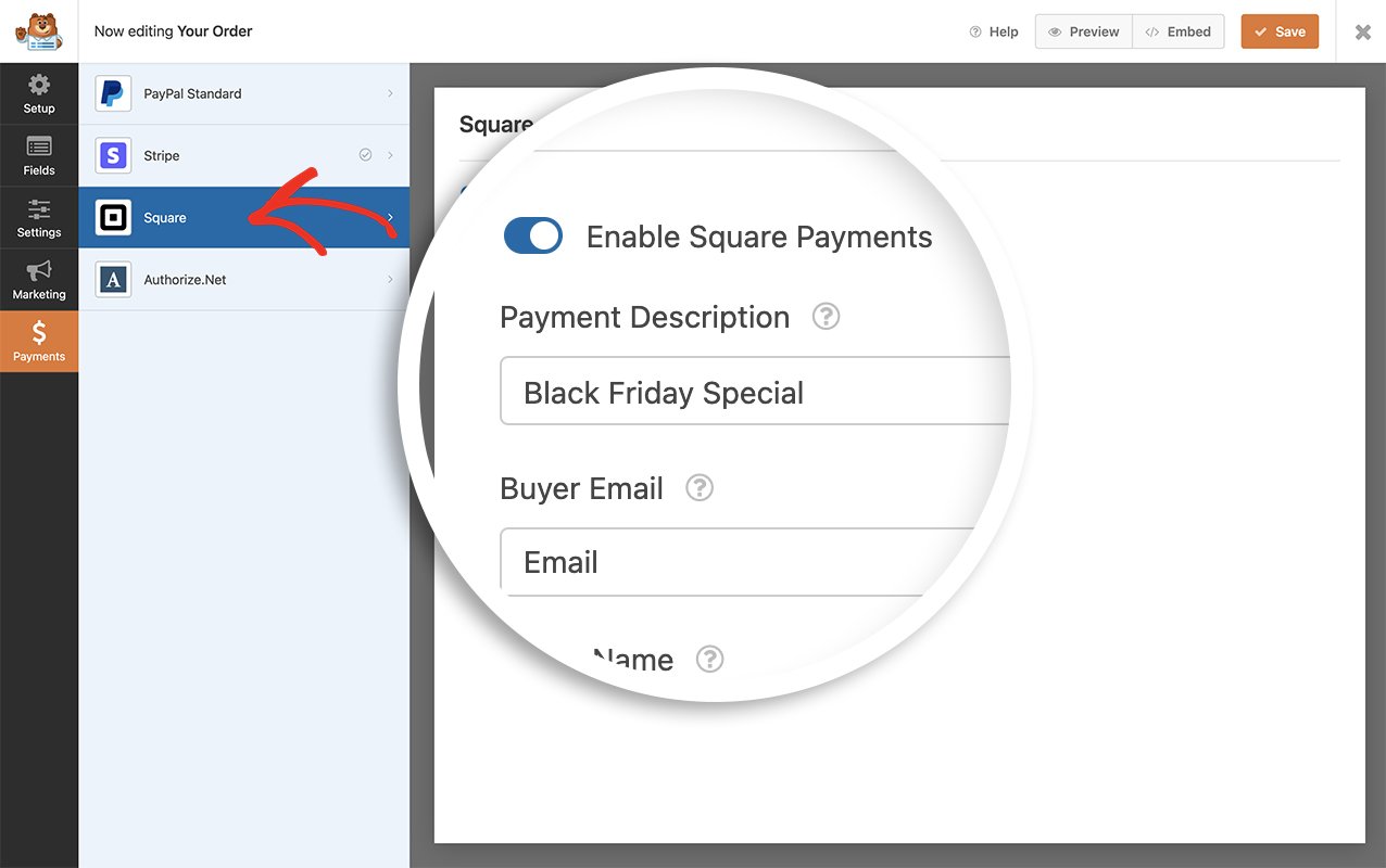 enable square on your form