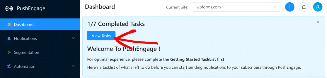 PushEngage View Tasks