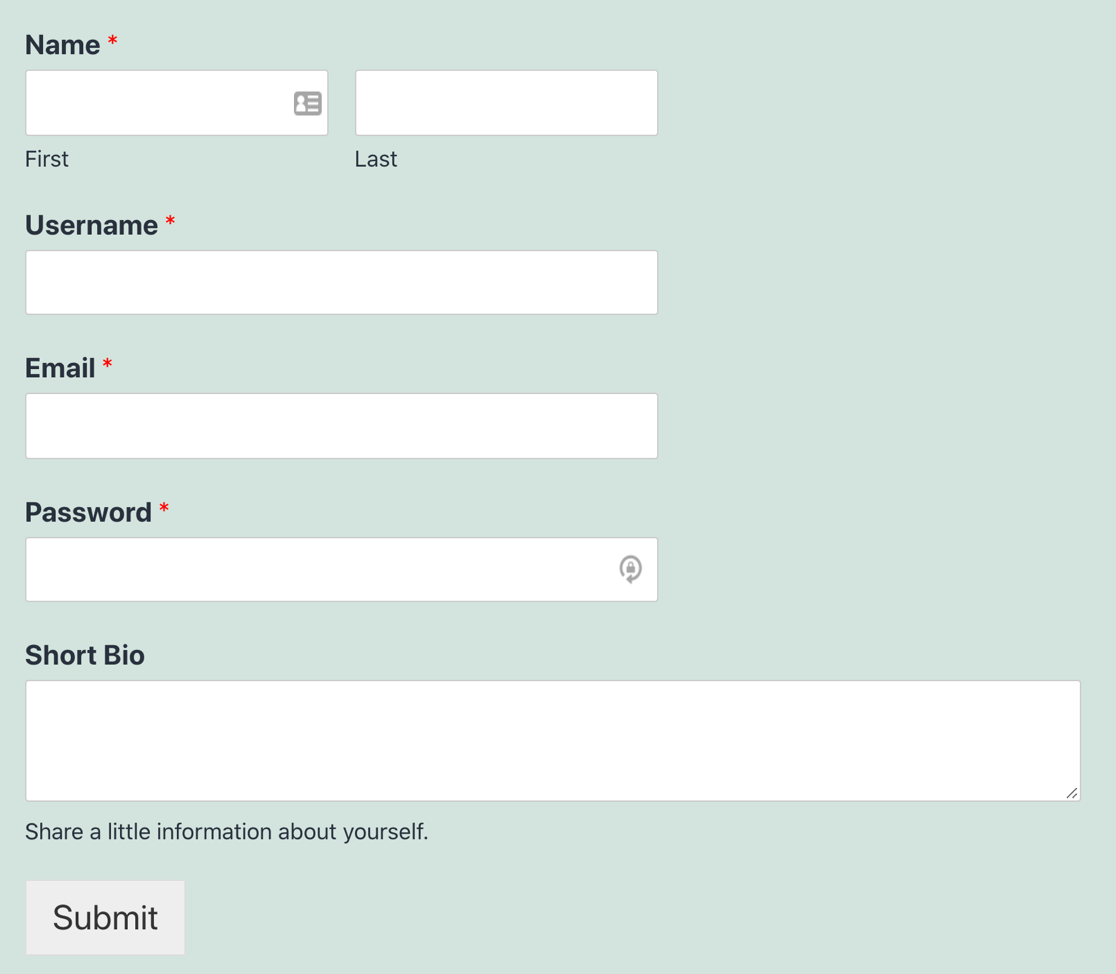 Custom user registration form template