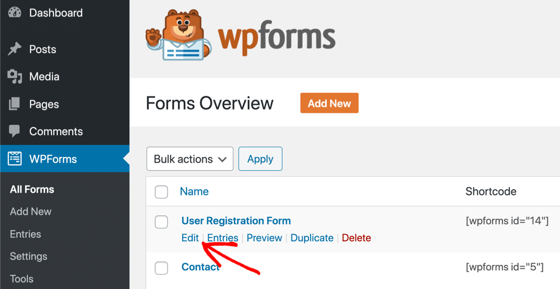 Edit custom user registration form in WPForms