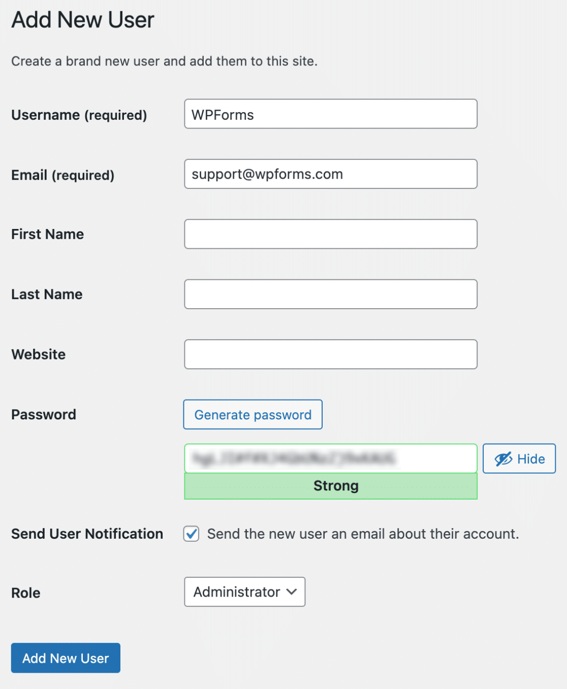 Fill new user form