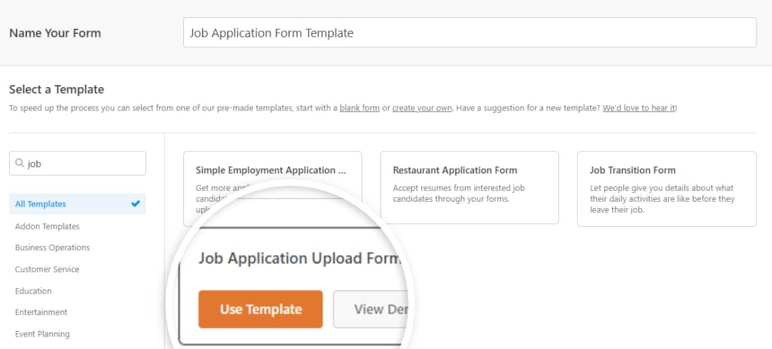 job application upload form template