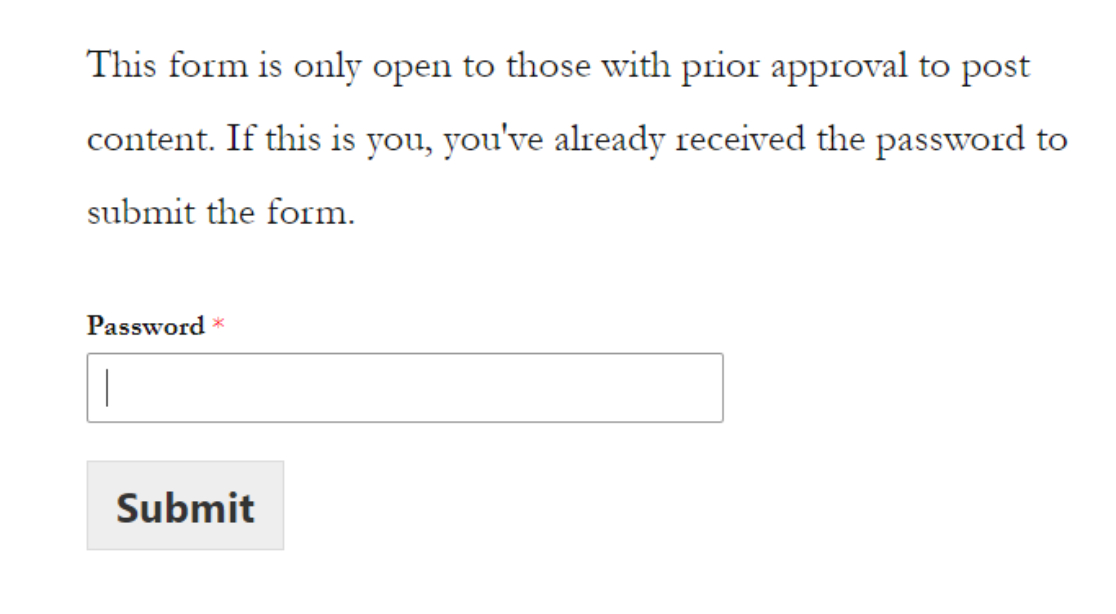 password protected form on live site