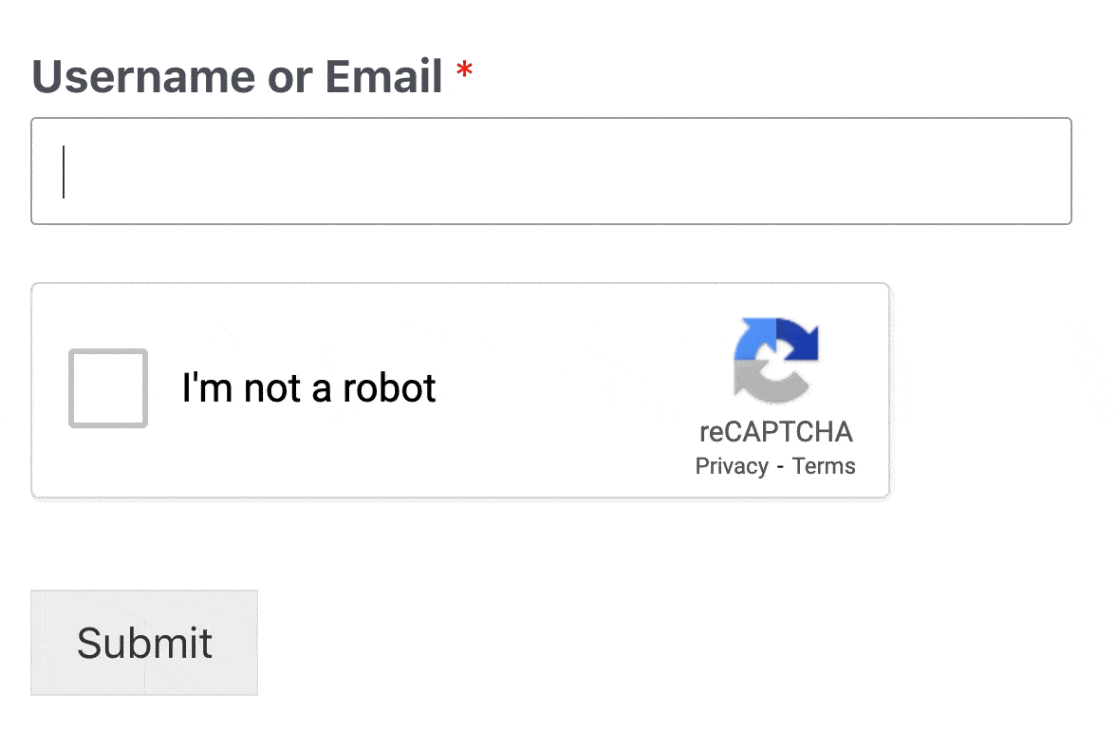 Password reset form with reCAPTCHA