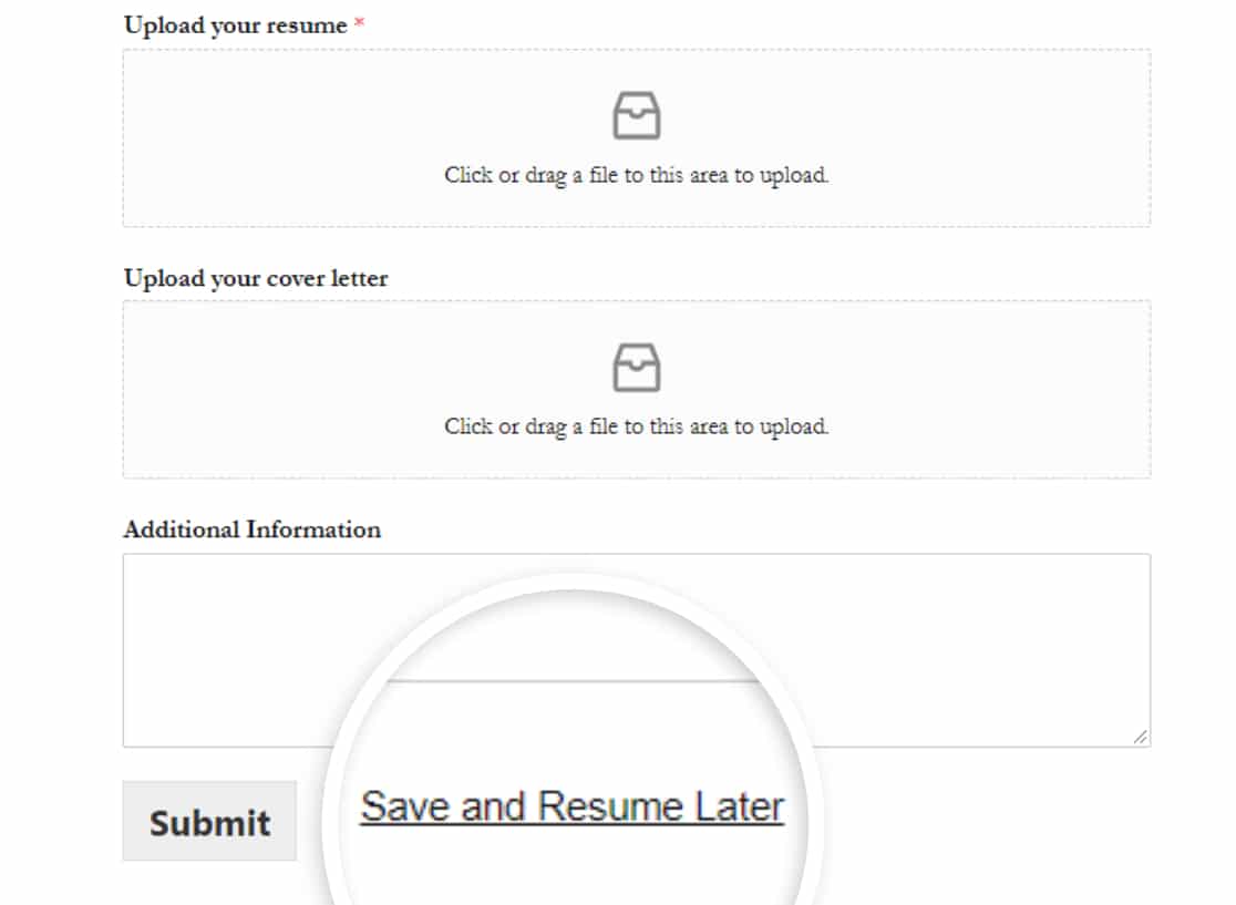 save and resume on frontend