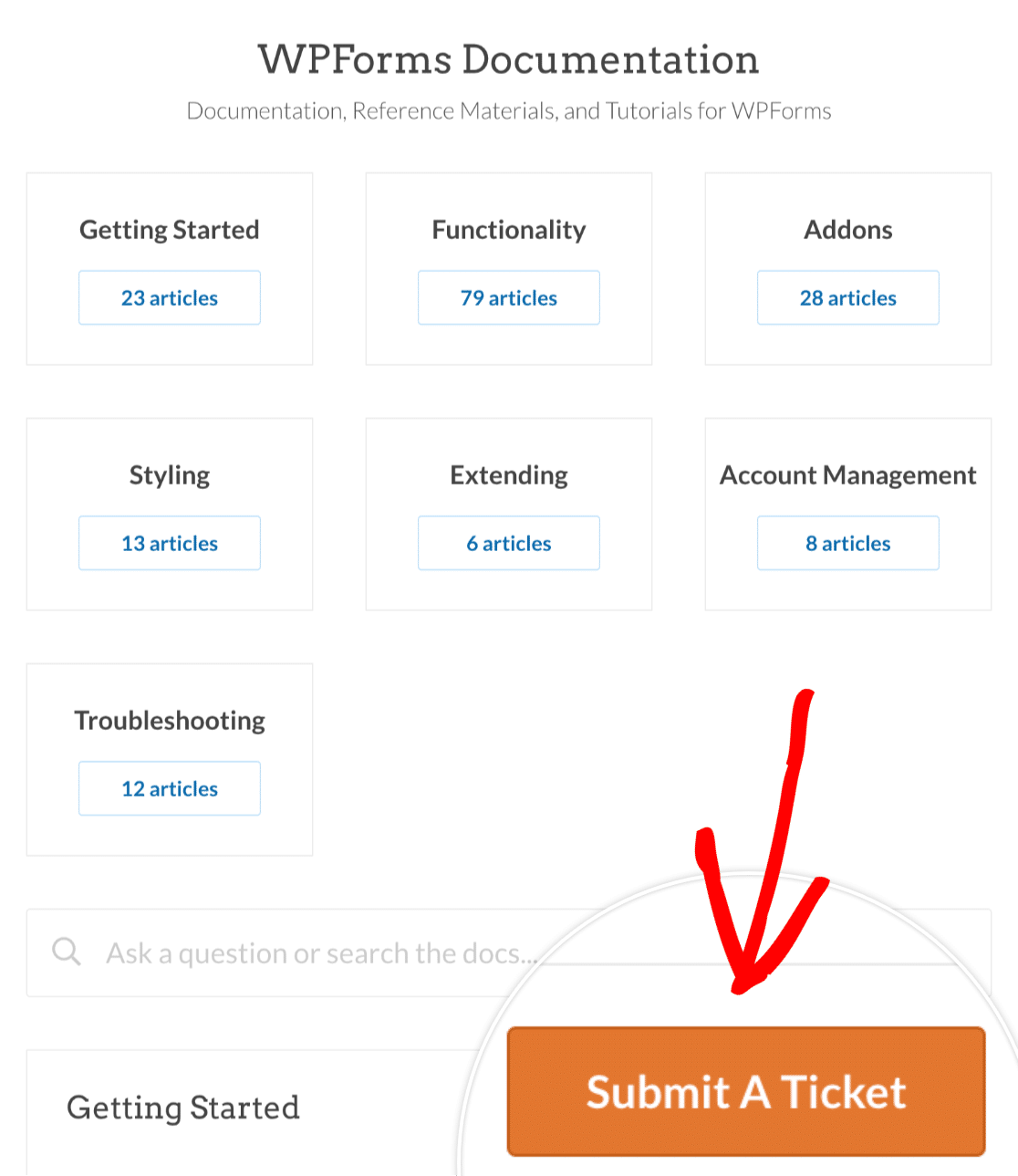 Submit a ticket button