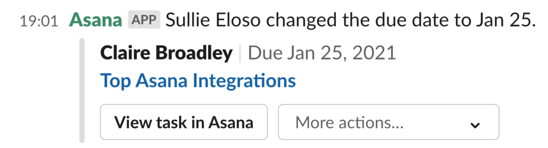 Slack integration in Asana