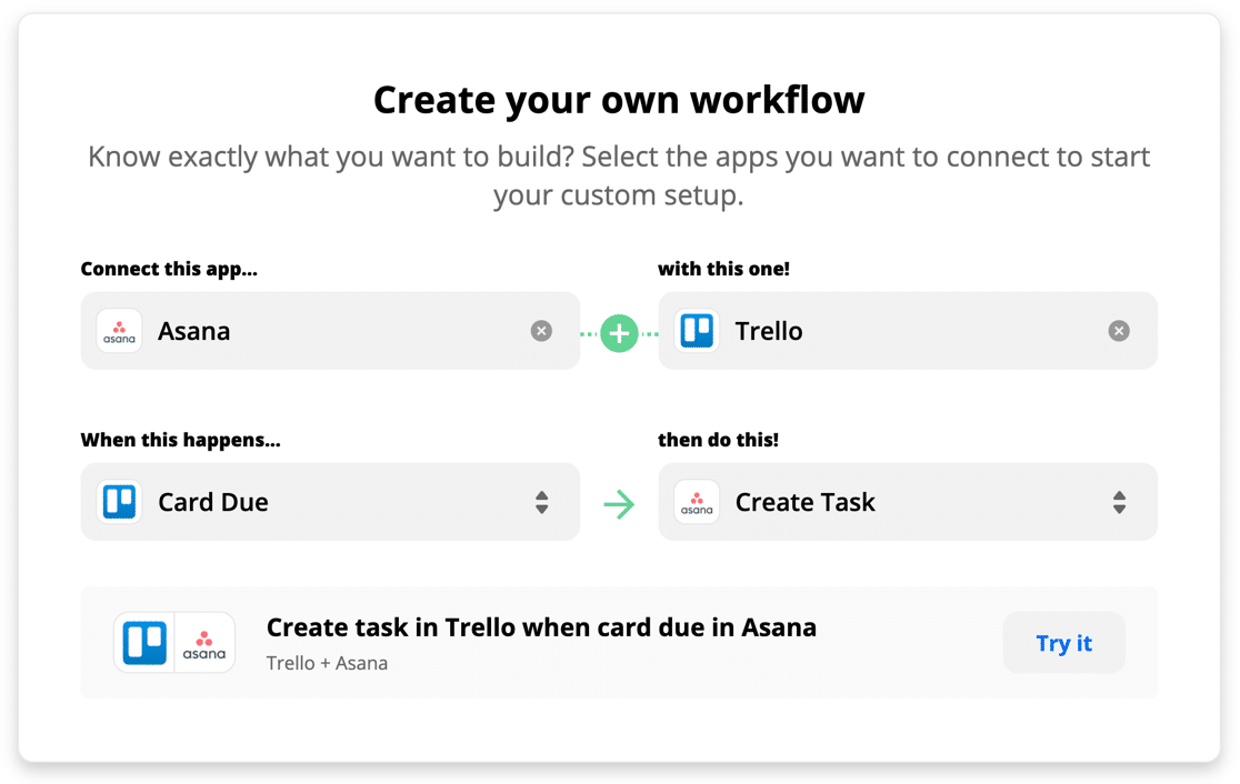 Trello Asana integration with Zapier