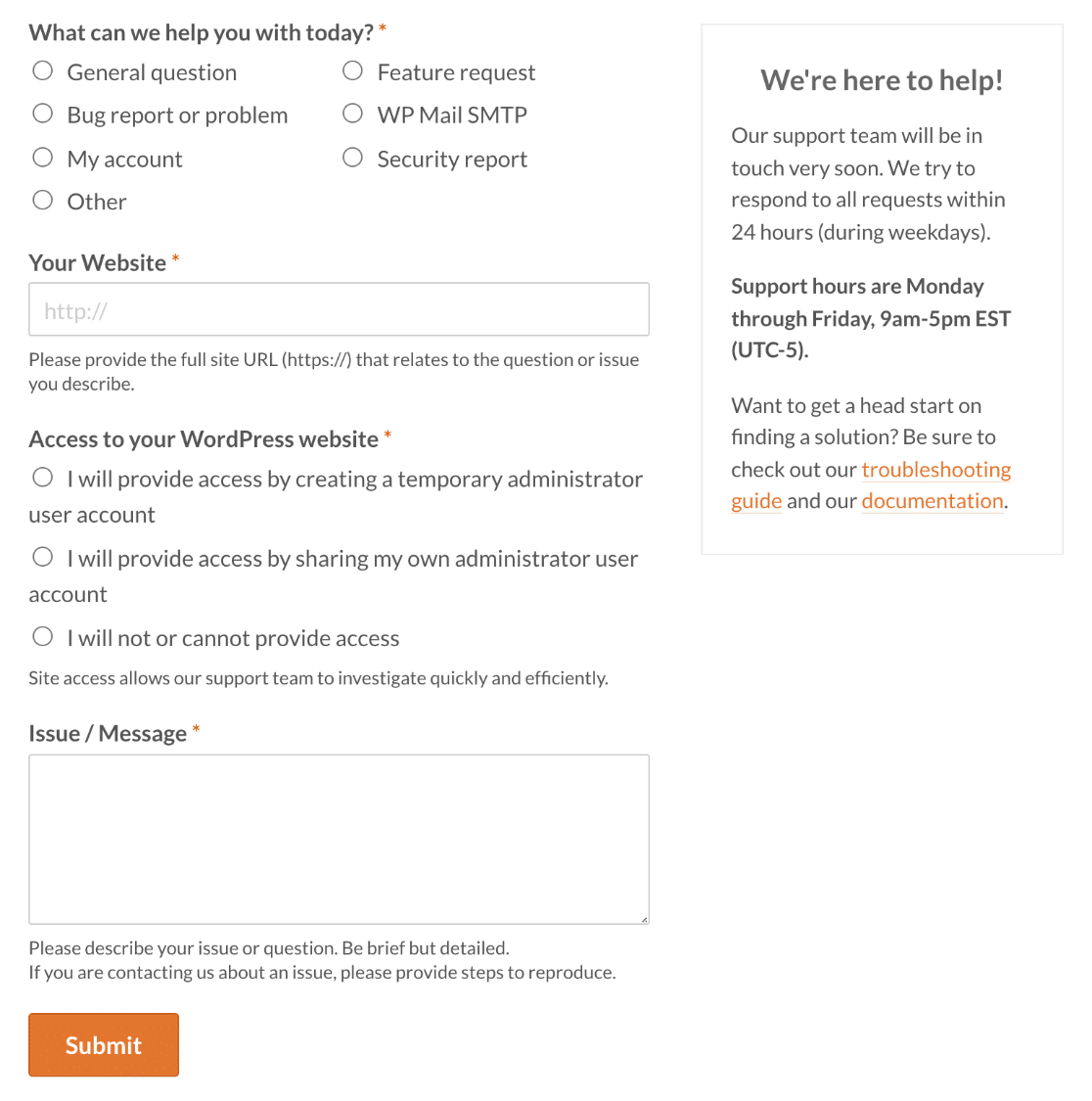 WPForms support form