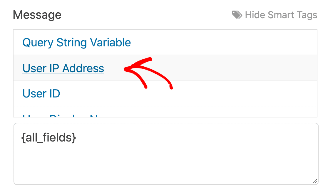 WPForms user IP address smart tag