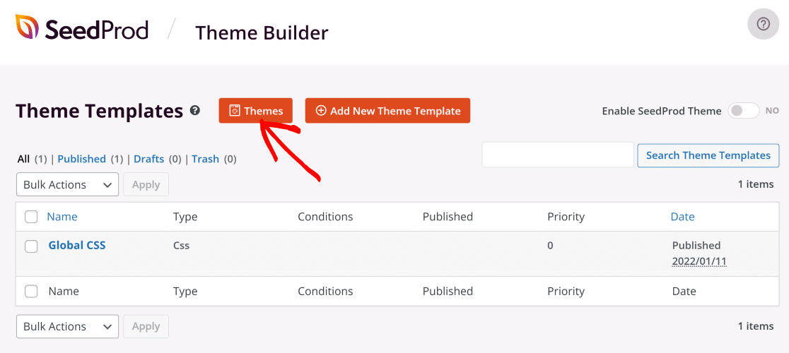 SeedProd theme builder template button