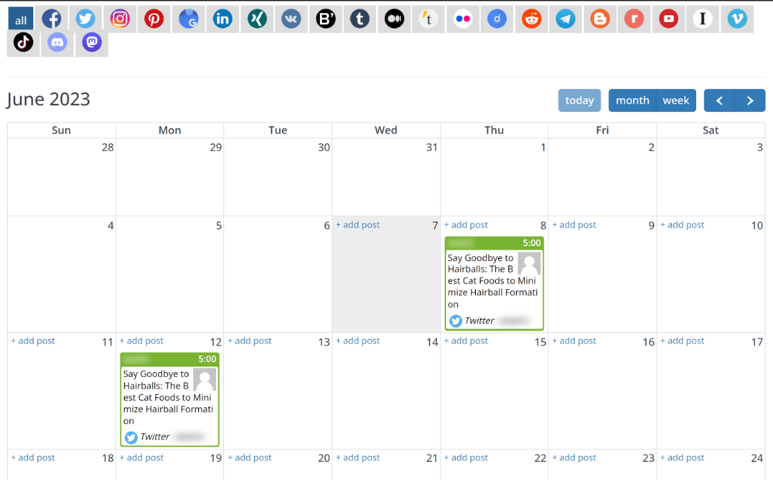 Blog2Social calendar