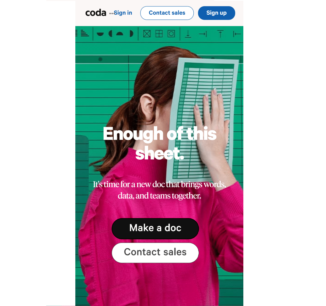 Coda landing page