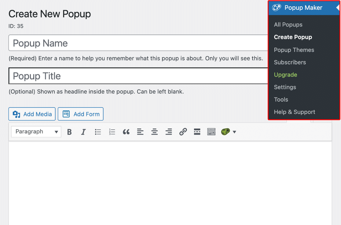 Create popup page