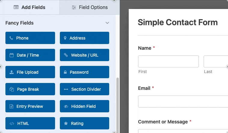 Drag and drop fields