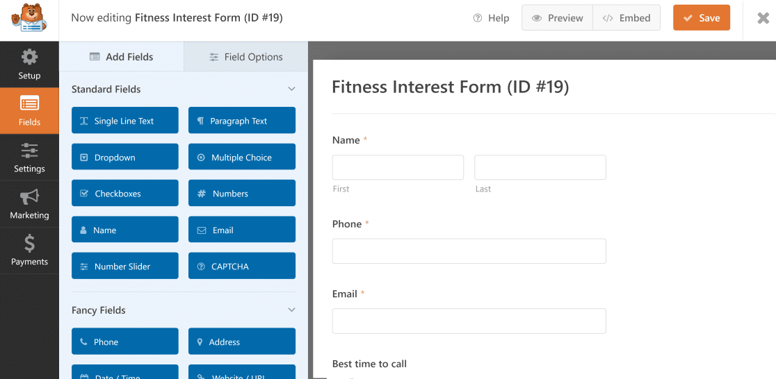 Form setup